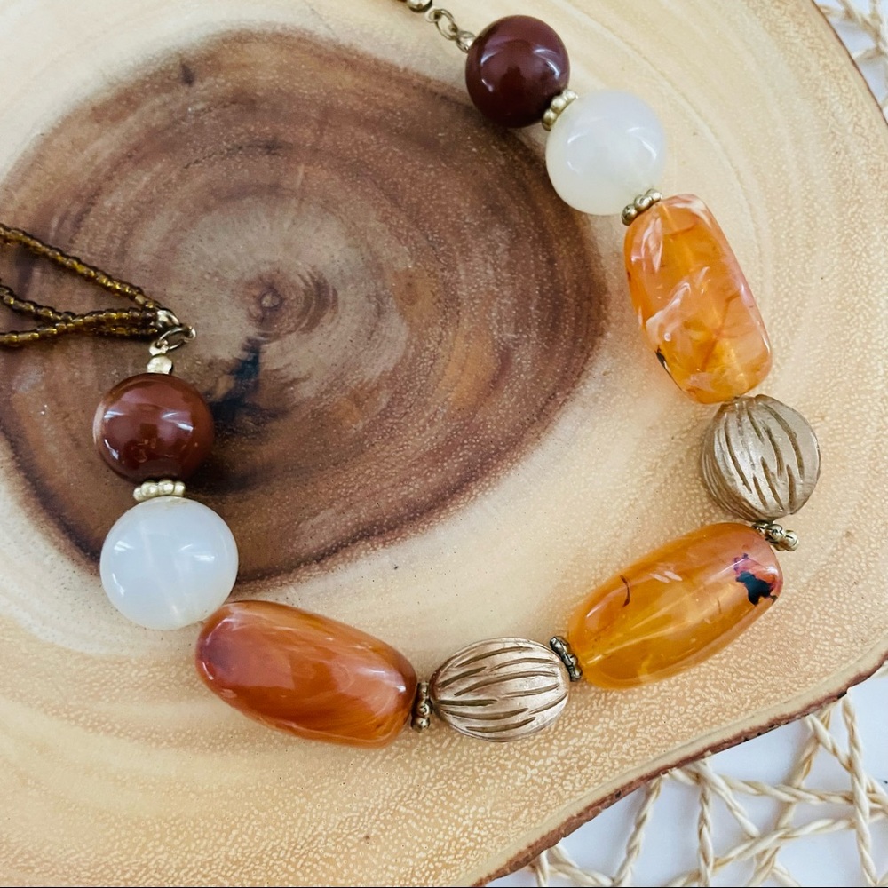 Boho beaded Statement Necklace with multicolor and gold small and large beads